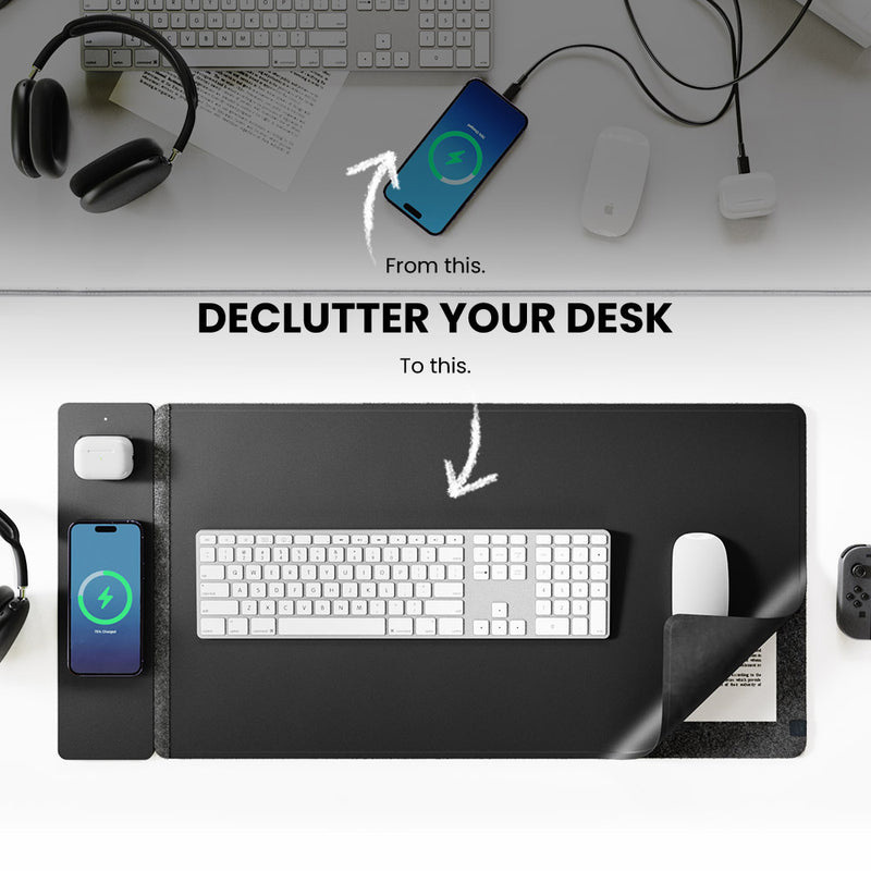 Leather Desk Pad - Tapis de Souris Magnétique à Chargement